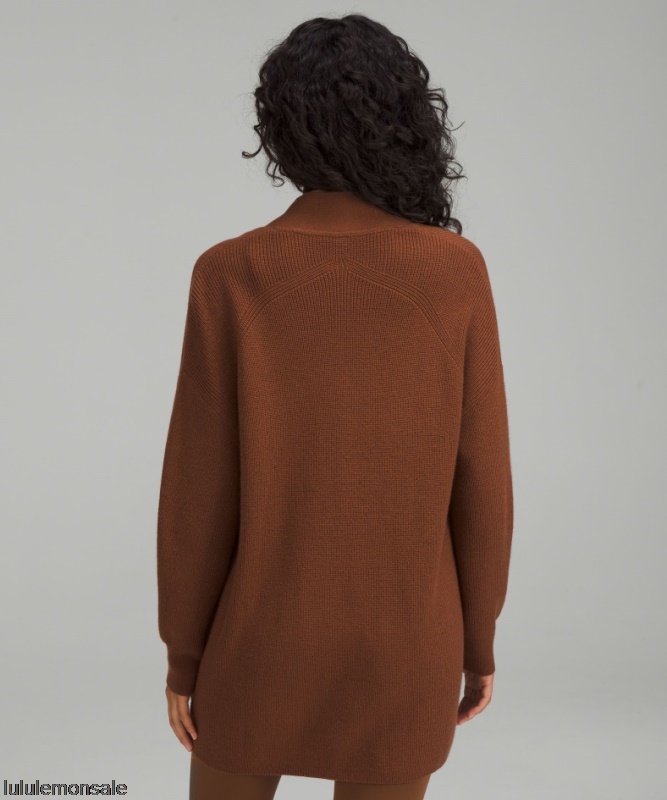 Lululemon Damen DELULU480 | Gerippter Langer Wickelpullover Aus Merinowollmischung Röstbraun